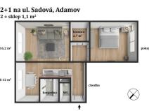 Prodej bytu 2+1, Adamov, Sadová, 55 m2