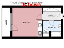 Pronájem bytu 1+kk, Brno - Líšeň, Molákova, 35 m2
