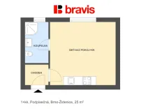 Pronájem bytu 1+kk, Brno - Židenice, Podpísečná, 25 m2