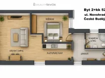 Pronájem bytu 2+kk, České Budějovice - České Budějovice 6, Novohradská, 52 m2