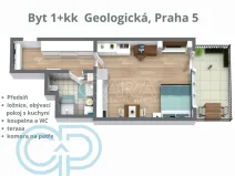 Prodej bytu 1+kk, Praha - Hlubočepy, Geologická, 48 m2