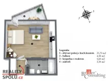 Pronájem bytu 1+kk, Praha - Bohnice, Pekařova, 34 m2