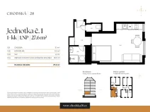 Prodej bytu 1+kk, Praha - Vinohrady, Chodská, 28 m2