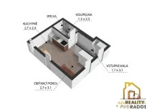 Pronájem bytu 1+kk, Brno - Obřany, Hradiska, 25 m2