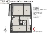 Pronájem bytu 3+1, Brno - Líšeň, Horníkova, 74 m2