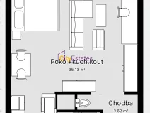 Pronájem bytu 1+kk, Praha - Bohnice, Poznaňská, 45 m2