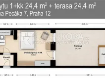 Pronájem bytu 1+kk, Praha - Točná, náměstí Antonína Pecáka, 25 m2