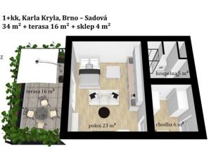 Prodej bytu 1+kk, Brno, Karla Kryla, 34 m2