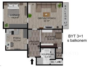 Prodej bytu 3+1, Písek - Budějovické Předměstí, Harantova, 78 m2