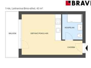 Pronájem bytu 1+kk, Brno - Staré Brno, Leitnerova, 43 m2