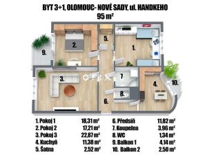 Prodej bytu 3+1, Olomouc - Nové Sady, Handkeho, 95 m2