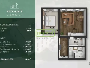 Prodej bytu 2+kk, Praha - Bohnice, V Zámcích, 54 m2