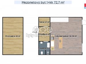 Pronájem bytu 1+kk, Dobřichov, 72 m2