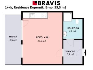 Prodej bytu 1+kk, Brno, Koperníkova, 33 m2