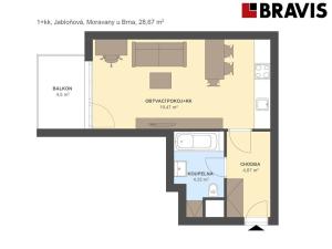 Pronájem bytu 1+kk, Moravany, Jabloňová, 35 m2