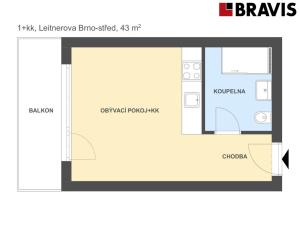 Pronájem bytu 1+kk, Brno - Staré Brno, Leitnerova, 43 m2