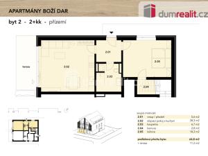 Prodej bytu 2+kk, Boží Dar, 61 m2