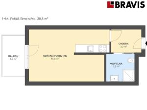 Pronájem bytu 1+kk, Brno, Poříčí, 31 m2