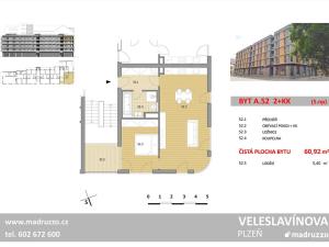 Pronájem bytu 2+kk, Plzeň, Veleslavínova, 61 m2