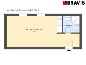 Pronájem bytu 1+kk, Brno - Trnitá, Křenová, 27 m2