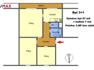 Prodej bytu 3+1, Lanškroun - Žichlínské Předměstí, Lidická, 74 m2