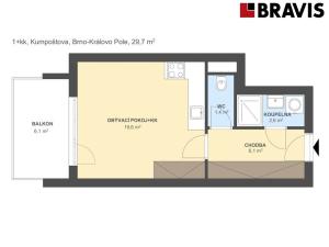 Pronájem bytu 1+kk, Brno - Sadová, Kumpoštova, 32 m2