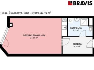 Pronájem bytu 1+kk, Brno - Bystrc, Adamcova, 37 m2