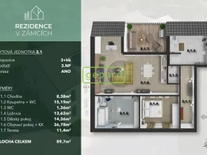 Prodej bytu 3+kk, Praha - Bohnice, V Zámcích, 92 m2