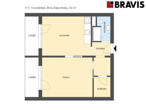 Pronájem bytu 2+kk, Brno - Žabovřesky, Voroněžská, 42 m2