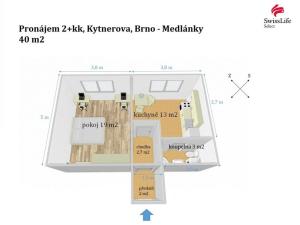 Pronájem bytu 2+kk, Brno, Kytnerova, 42 m2