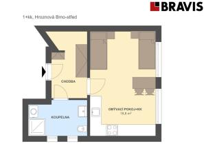 Pronájem bytu 1+kk, Brno - Pisárky, Hroznová, 28 m2