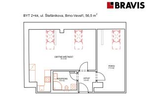 Pronájem bytu 2+kk, Brno - Veveří, Štefánikova, 57 m2