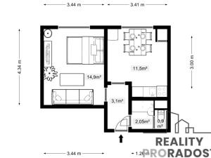 Pronájem bytu 1+1, Valtice, Lázeňská, 33 m2