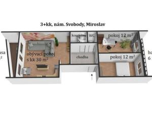 Pronájem bytu 3+kk, Miroslav, nám. Svobody, 66 m2