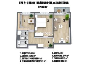 Pronájem bytu 2+1, Brno - Královo Pole, Mánesova, 62 m2