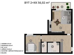 Prodej bytu 2+kk, Praha - Letňany, Tupolevova, 56 m2