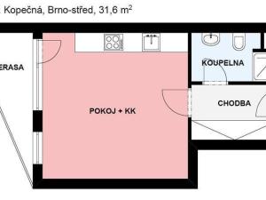 Pronájem bytu 1+kk, Brno, Kopečná, 32 m2