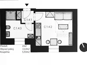 Pronájem bytu 1+kk, Praha - Krč, Budějovická, 21 m2