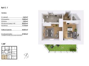 Prodej bytu 2+kk, Postupice, Blanická, 54 m2