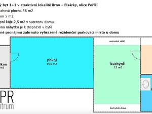 Pronájem bytu 1+kk, Brno, Poříčí, 43 m2