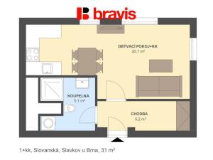 Pronájem bytu 1+kk, Slavkov u Brna, Slovanská, 47 m2