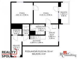 Pronájem bytu 2+1, Znojmo, Palackého, 57 m2