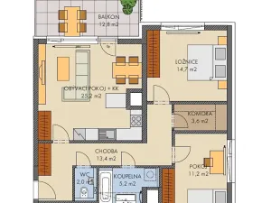 Prodej bytu 3+kk, Praha - Hlubočepy, náměstí Olgy Scheinpflugové, 79 m2