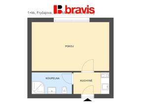 Pronájem bytu 1+kk, Brno, Fryčajova, 45 m2