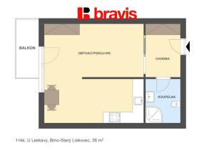 Pronájem bytu 1+kk, Brno, U Leskavy, 36 m2
