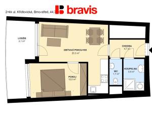 Pronájem bytu 2+kk, Brno - Staré Brno, Křídlovická, 45 m2