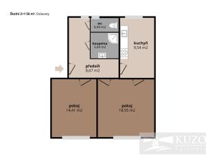 Prodej bytu 2+1, Oslavany, Školní, 56 m2