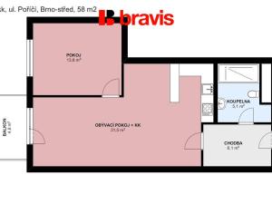 Pronájem bytu 2+kk, Brno, Poříčí, 58 m2