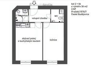 Pronájem bytu 2+kk, České Budějovice - České Budějovice 3, Pražská tř., 38 m2
