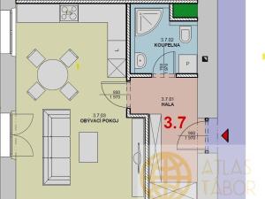Pronájem bytu 1+kk, Tábor, Kpt. Jaroše, 37 m2